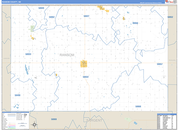 Ransom County, ND Wall Map Basic Style