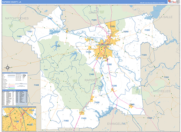 Rapides Parish (County), LA Zip Code Wall Map