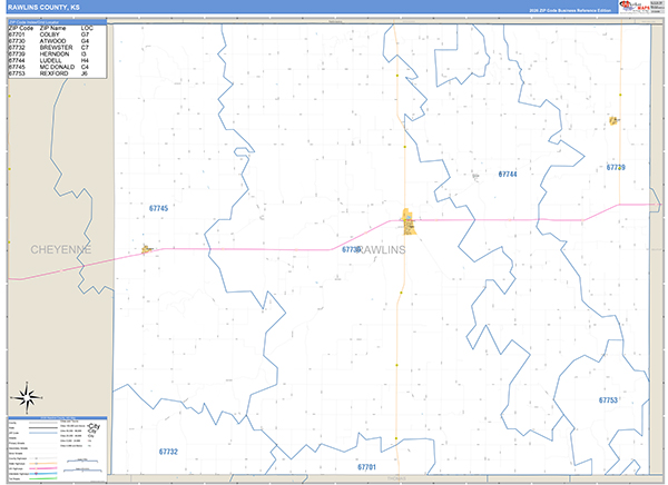 Rawlins County, KS Zip Code Wall Map