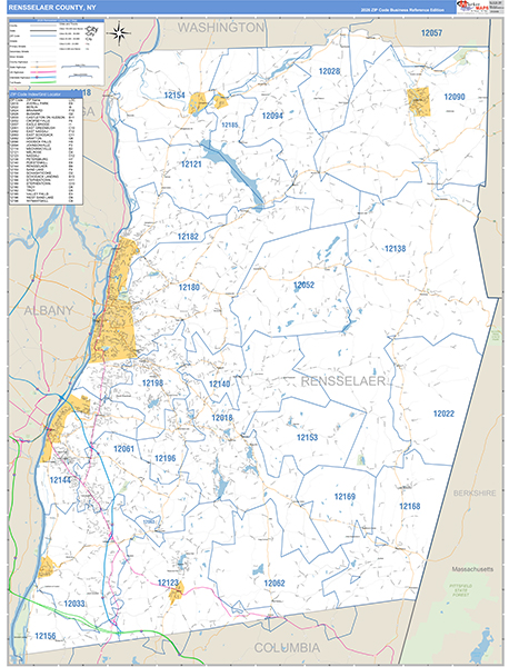 Rensselaer County, NY Zip Code Map
