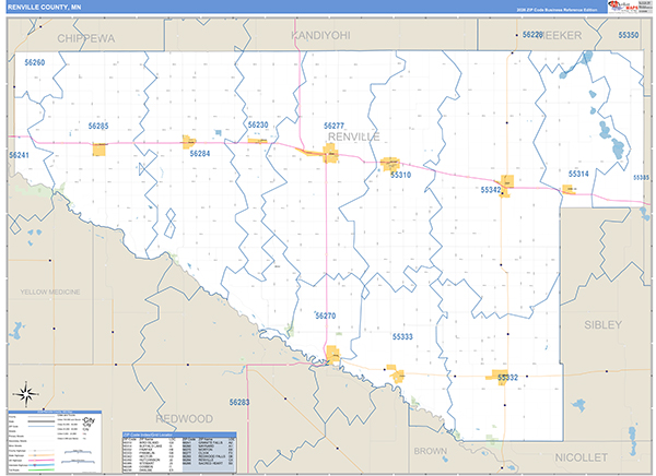 Renville County, MN Zip Code Map
