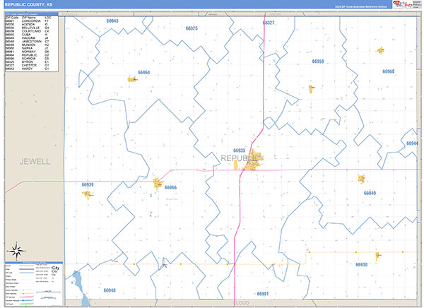 Republic County, KS Zip Code Map