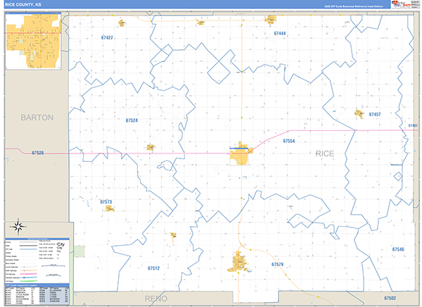 Rice County, KS Zip Code Map