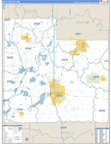 Rice County, MN Zip Code Wall Map