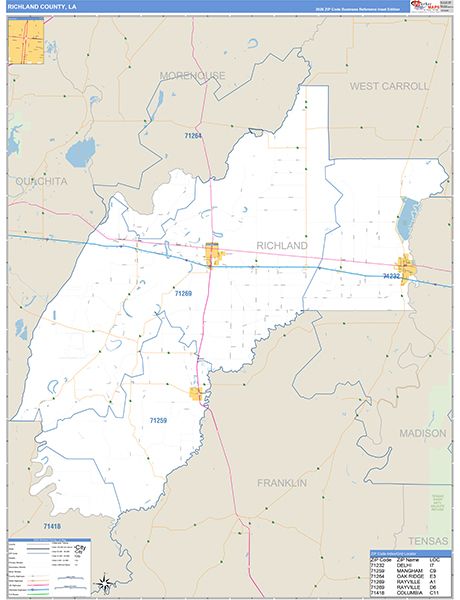Richland Parish (County), LA Wall Map Basic Style