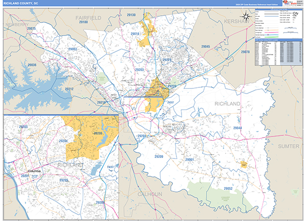 Richland County, SC Zip Code Wall Map