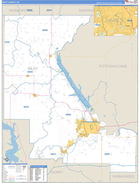 Riley County, KS Zip Code Wall Map