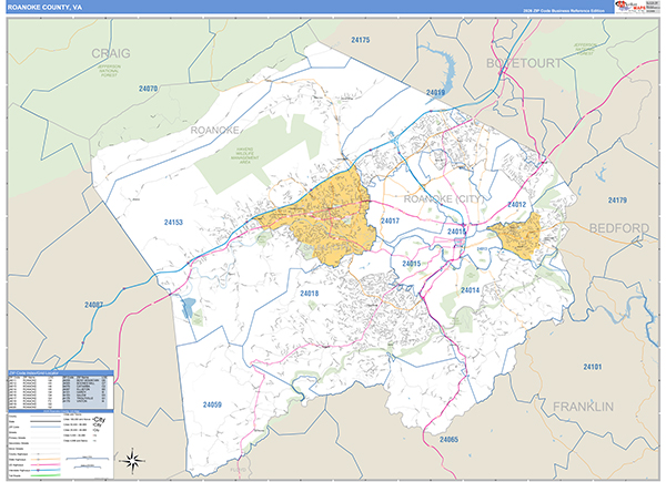 Roanoke County, VA Zip Code Map