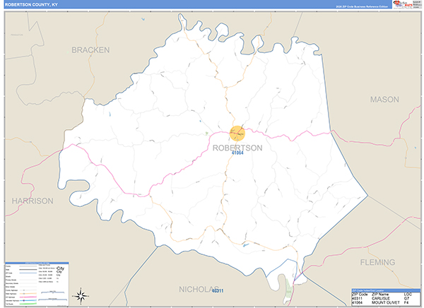 Robertson County, KY Zip Code Wall Map