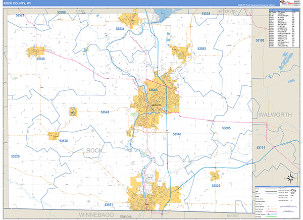 Rock County, WI Carrier Route Wall Map