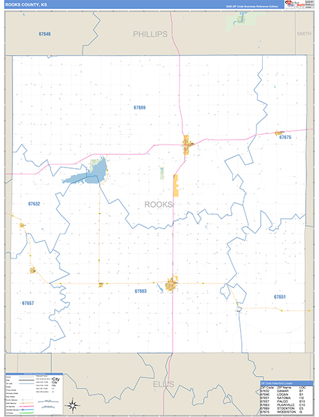 Rooks County, KS Zip Code Map