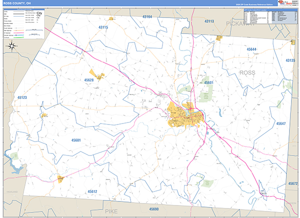 Ross County, OH Zip Code Map