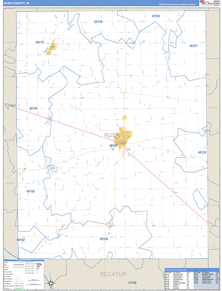 Rush County, IN Zip Code Map