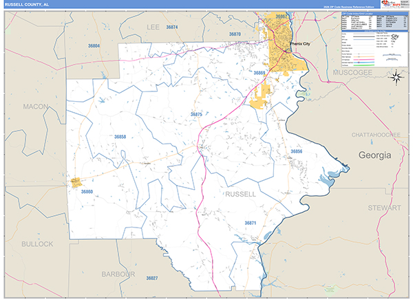 Russell County, AL Zip Code Map