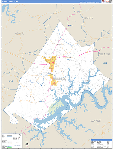Russell County, KY Zip Code Map