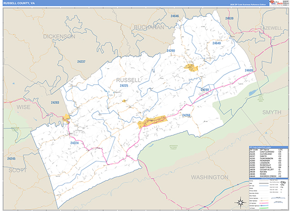 Russell County, VA Zip Code Map