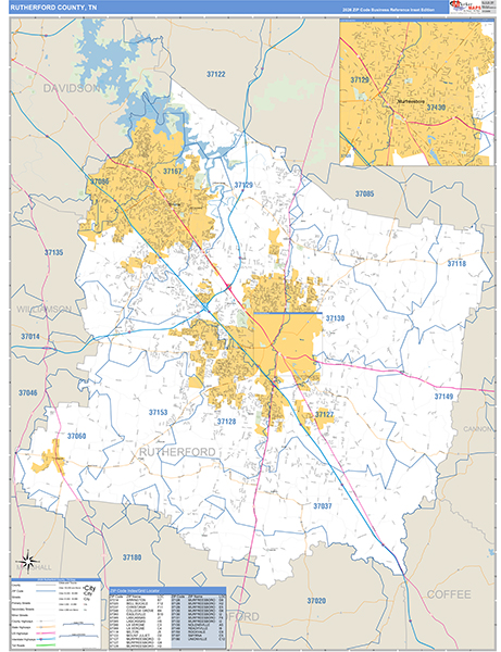 Rutherford County, TN Zip Code Map