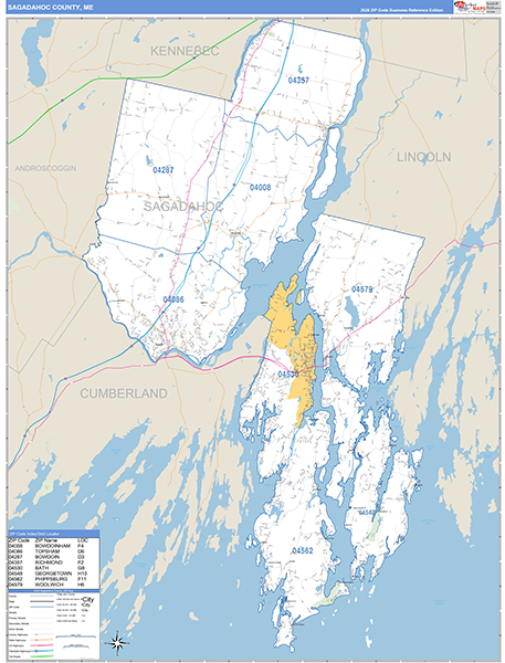 Sagadahoc County, ME Wall Map Basic Style