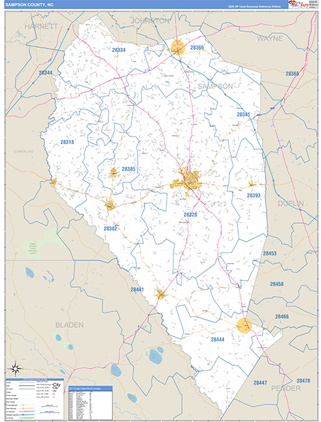 Sampson County, NC Zip Code Wall Map