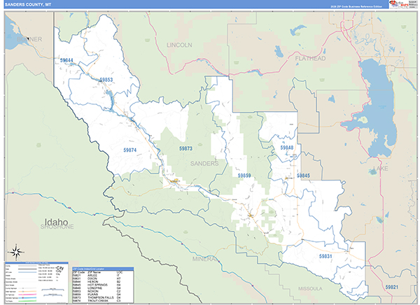 Sanders County, MT Zip Code Wall Map