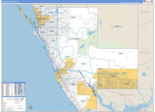 Sarasota County, FL Zip Code Map