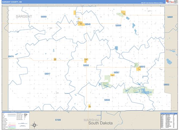 Sargent County, ND Wall Map Basic Style