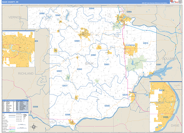 Sauk County, WI Zip Code Wall Map