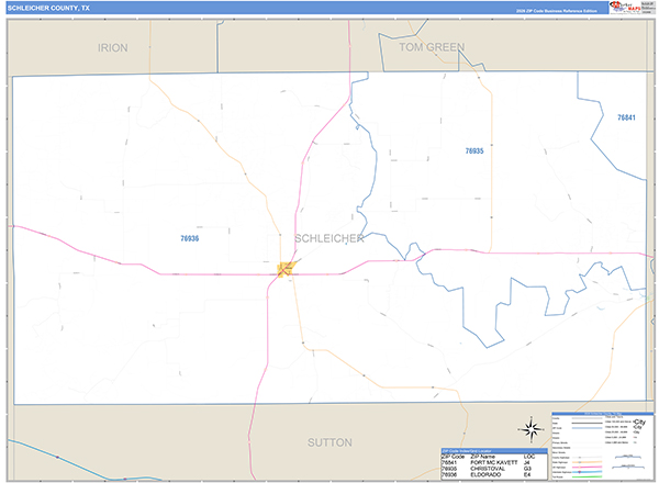 Schleicher County, TX Zip Code Map