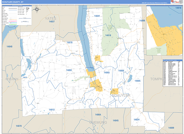 Schuyler County, NY Zip Code Map