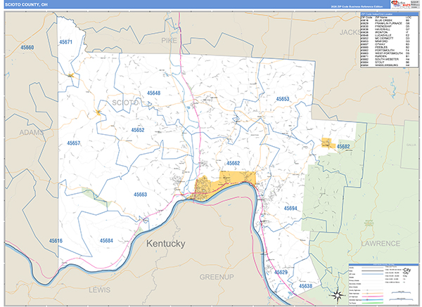 Scioto County, OH Zip Code Map