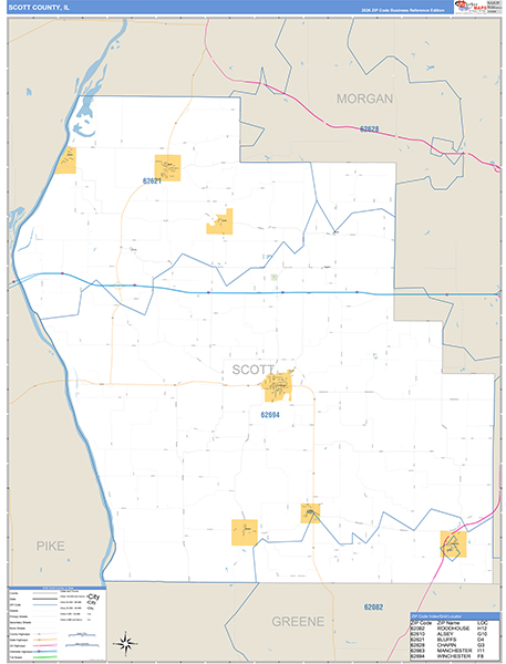 Scott County, IL Zip Code Map
