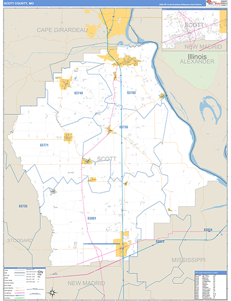 Scott County, MO Map Basic Style