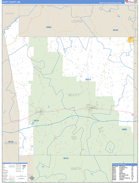 Scott County, MS Zip Code Map