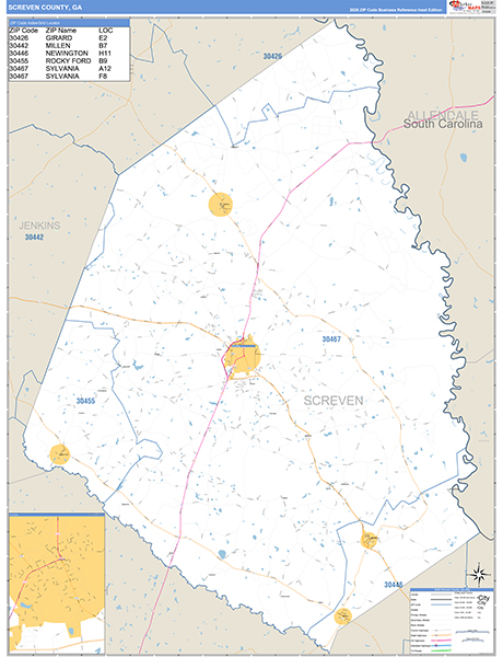 Screven County, GA Zip Code Map