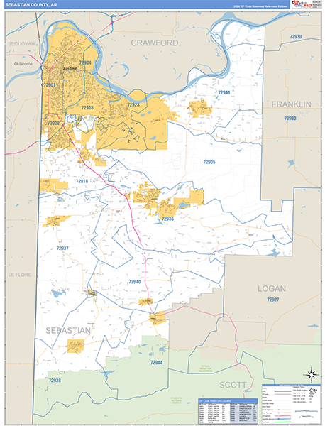 Sebastian County, AR Zip Code Map