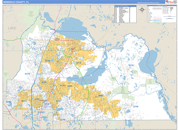 Seminole County, FL Zip Code Wall Map