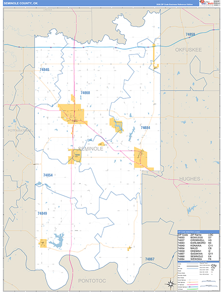 Seminole County, OK Carrier Route Wall Map