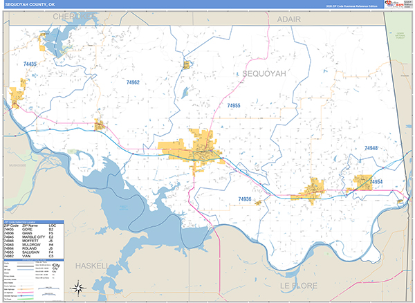 Sequoyah County, OK Carrier Route Wall Map