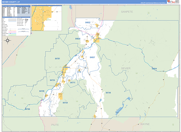 Sevier County, UT Zip Code Map