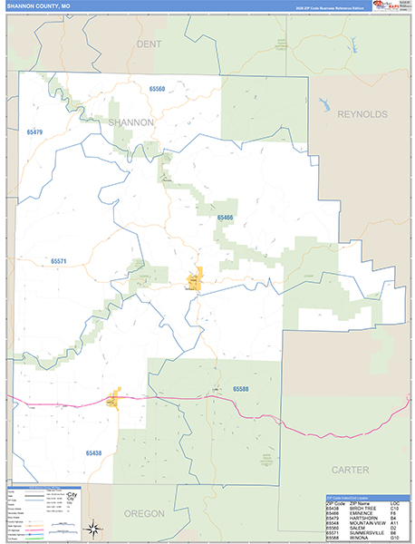 Shannon County, MO Map Basic Style