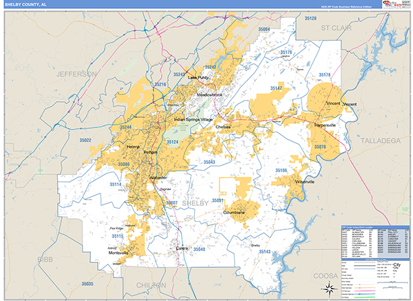 Shelby County, AL Zip Code Map