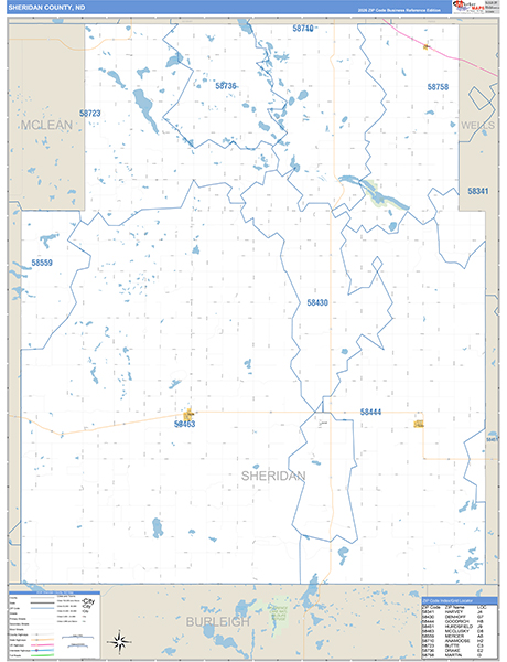 Sheridan County, ND Wall Map Basic Style