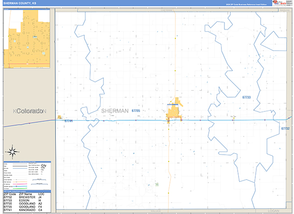Sherman County, KS Zip Code Wall Map