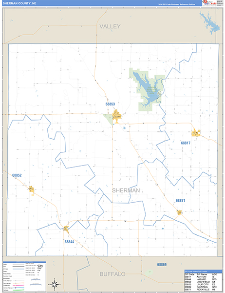 Sherman County, NE Carrier Route Wall Map