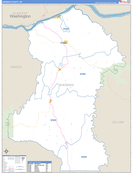 Sherman County, OR Zip Code Wall Map
