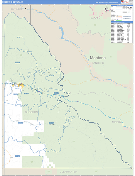 Shoshone County, ID Carrier Route Wall Map