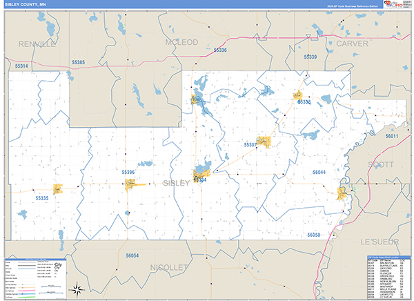 Sibley County, MN Zip Code Map