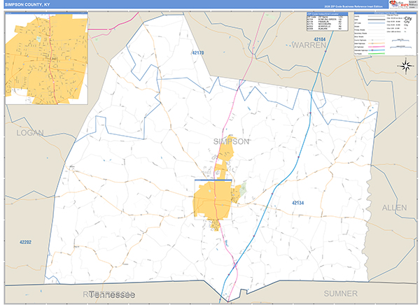 Simpson County, KY Zip Code Wall Map