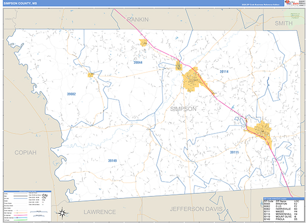 Simpson County, MS Zip Code Map