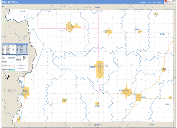 Sioux County, IA Zip Code Wall Map